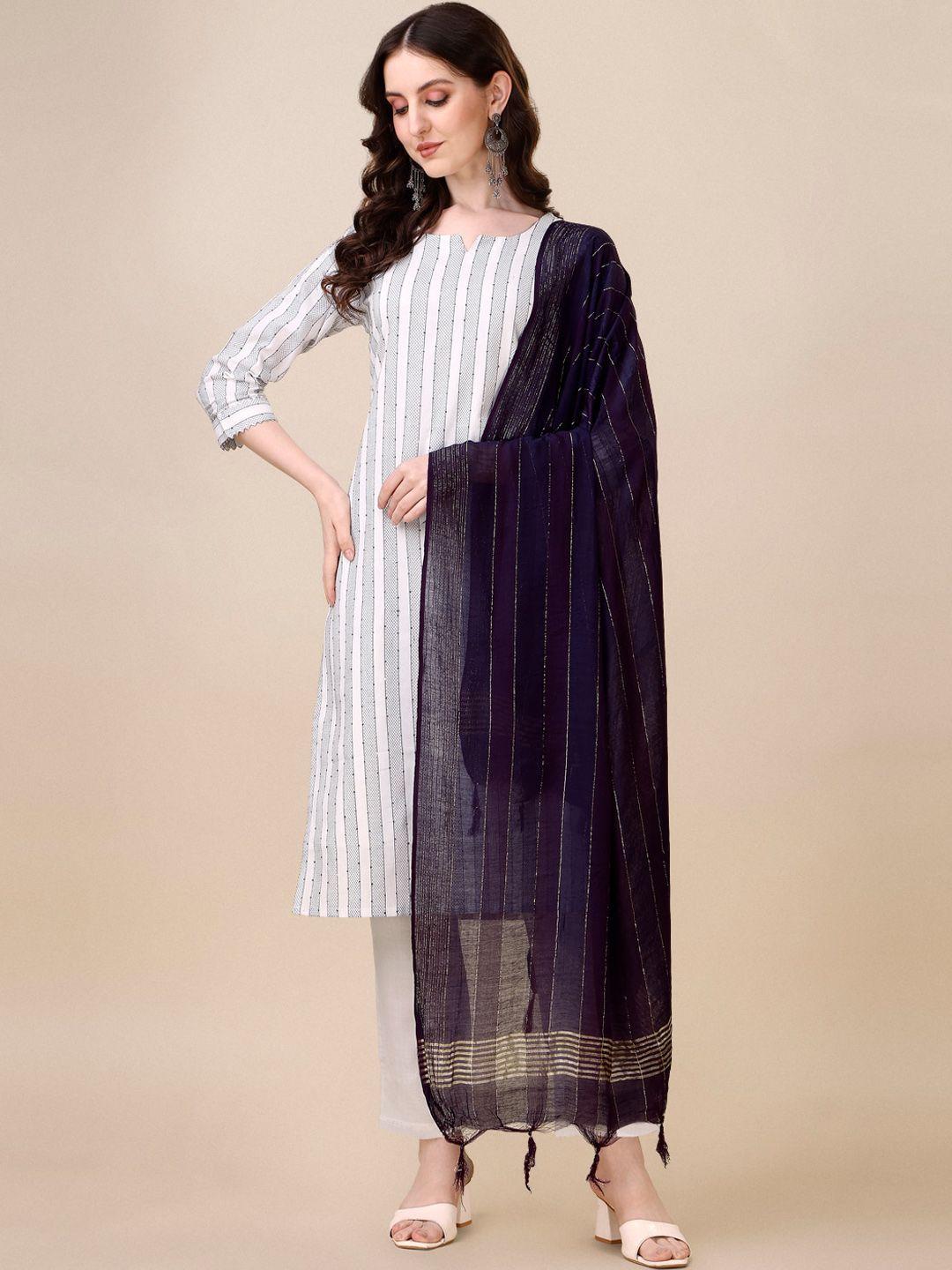 fashion basket striped regular kurta with trousers & with dupatta