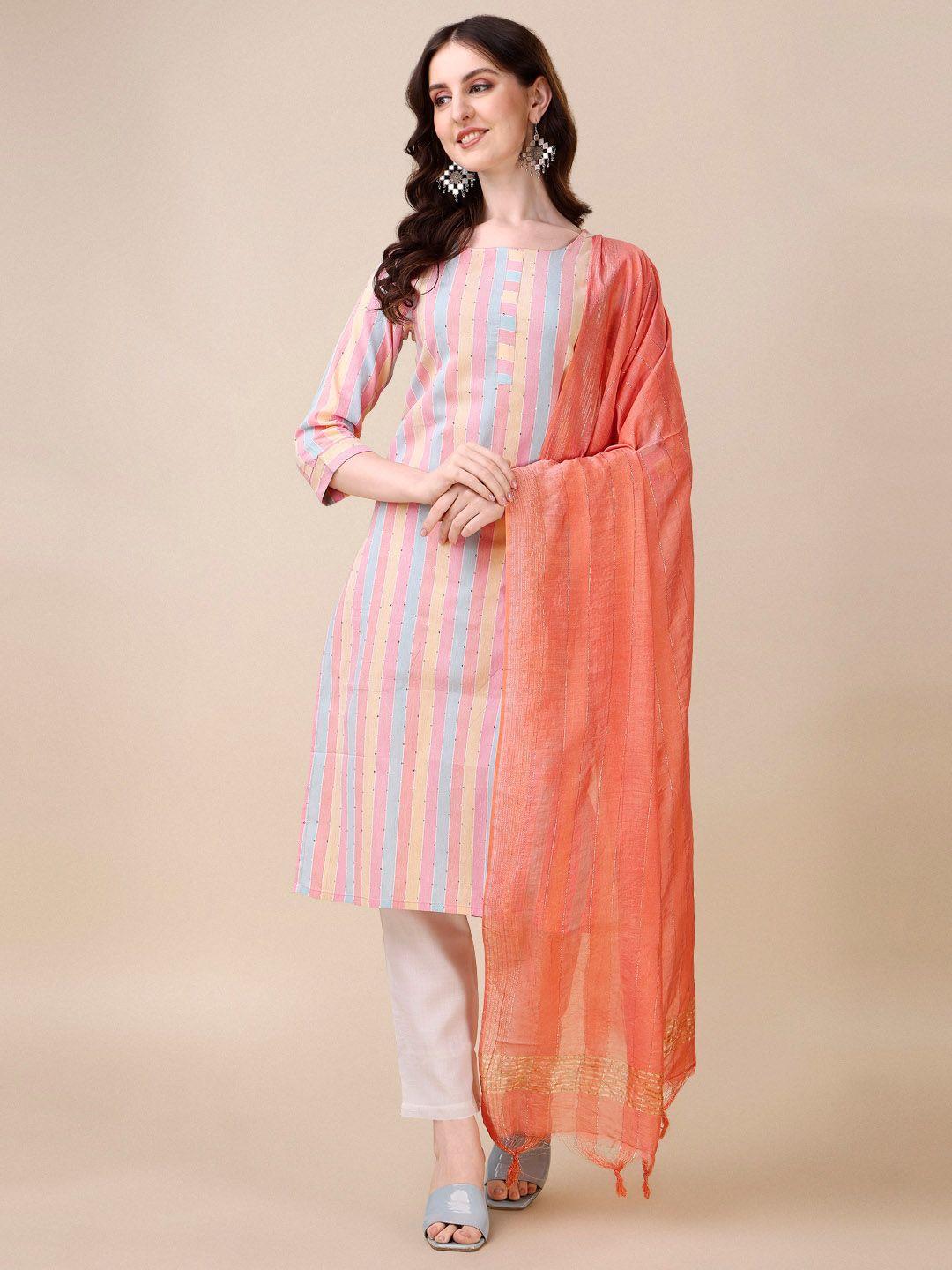 fashion basket striped sequinned detailed straight kurta & trouser with dupatta