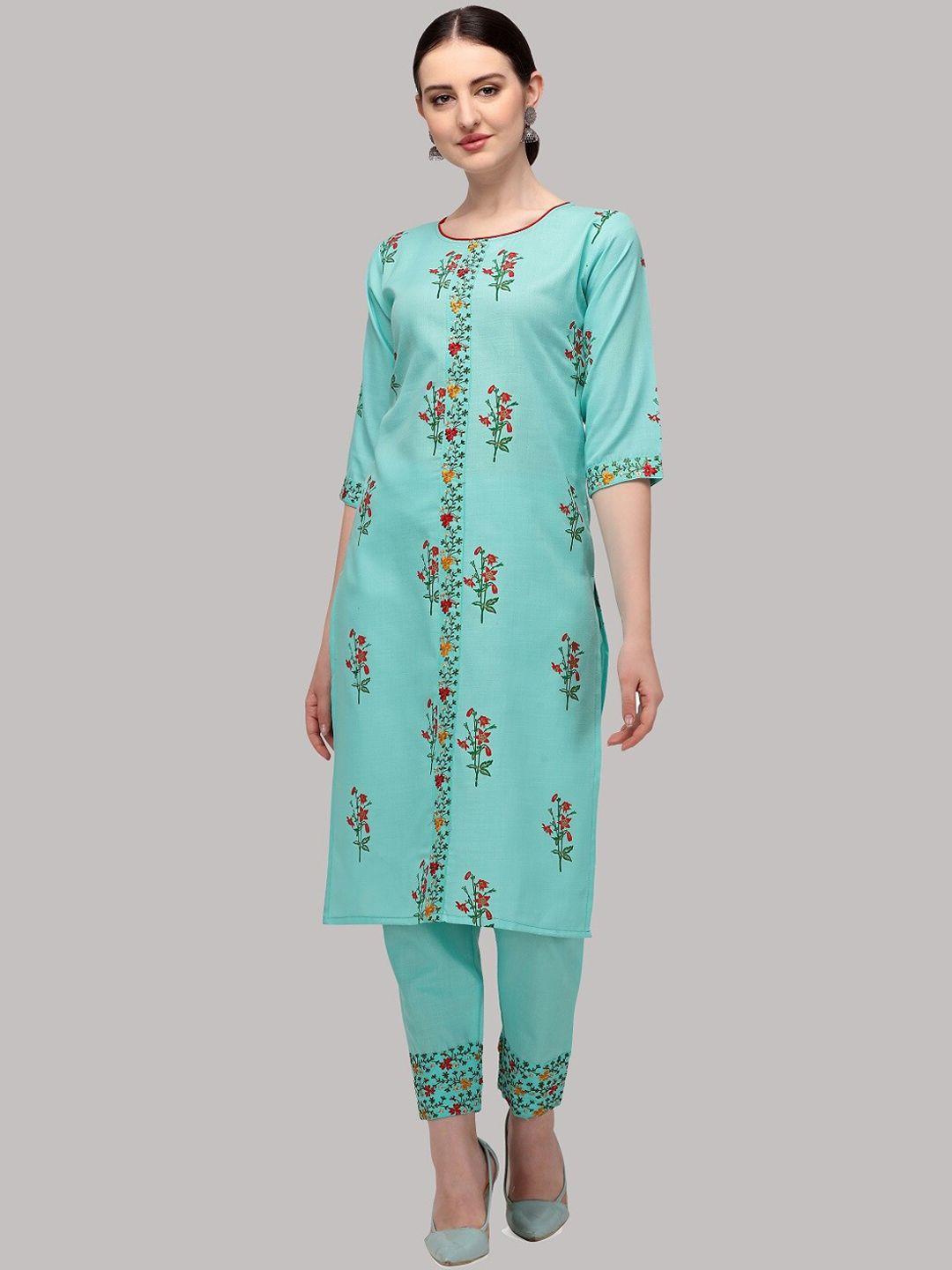 fashion basket women blue ethnic motifs embroidered regular kurta with trousers