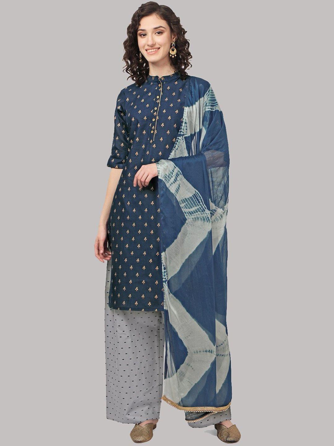 fashion basket women blue ethnic motifs regular gotta patti kurta with palazzos & with dupatta