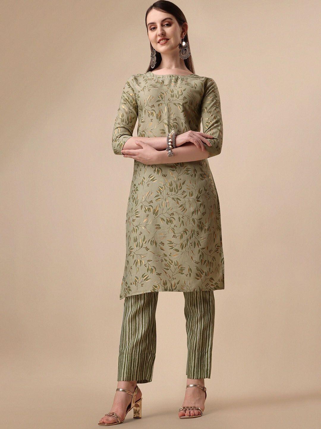 fashion basket women green ethnic motifs printed regular kurta with trousers