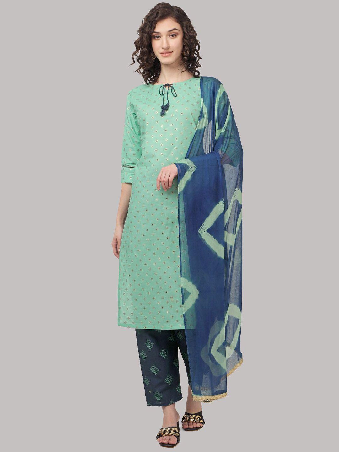 fashion basket women green paisley regular kurta with trousers & with dupatta
