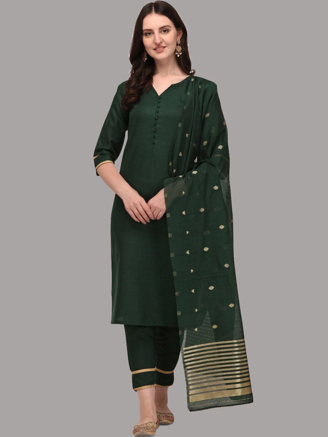 fashion basket women green regular kurta with trousers & with dupatta