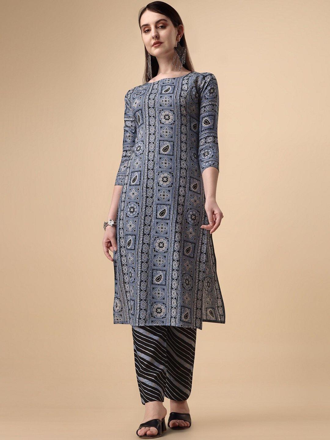 fashion basket women grey paisley printed regular kurta with trousers