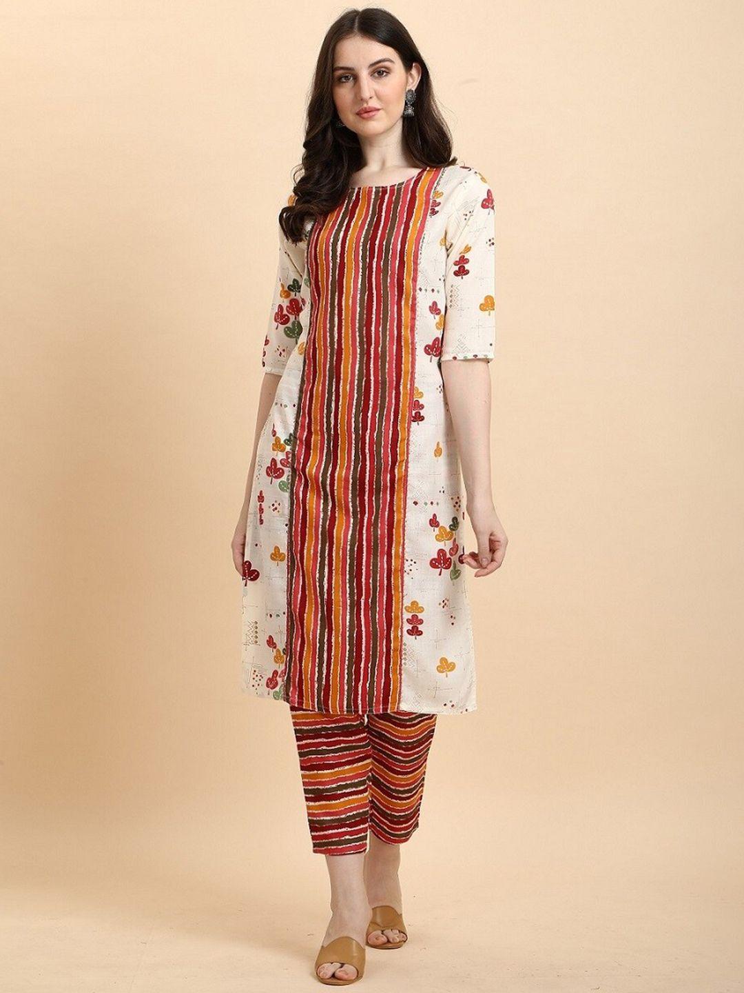 fashion basket women off white printed regular kurta with trousers