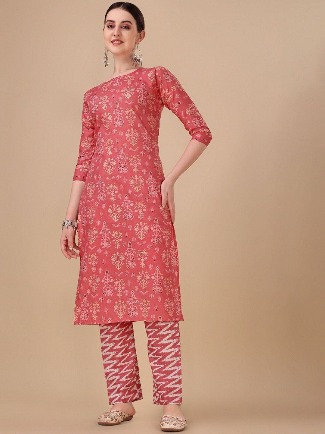 fashion basket women pink ethnic motifs printed regular kurta with trousers