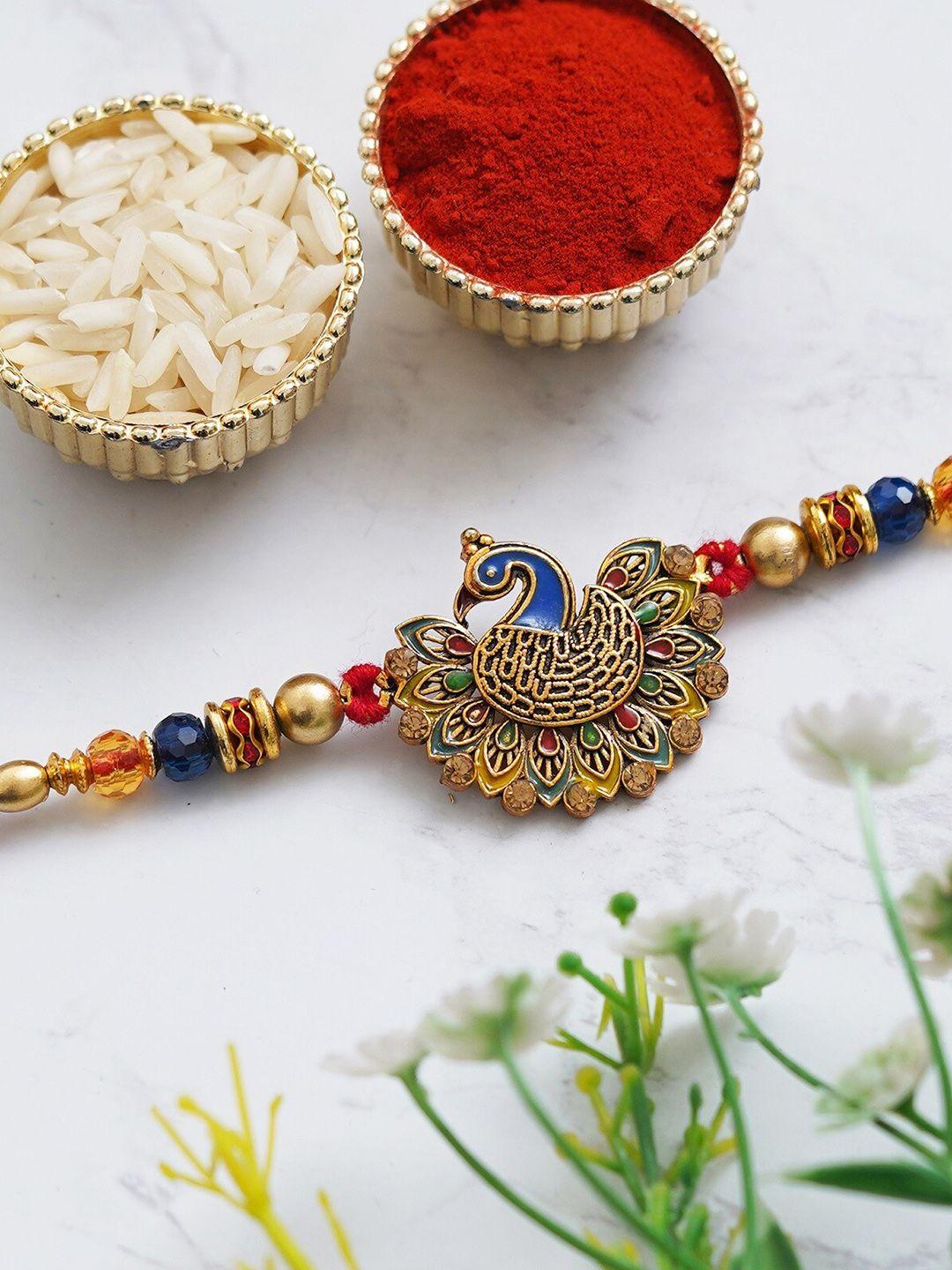 fashion bizz gold-toned peacock rakhi pack