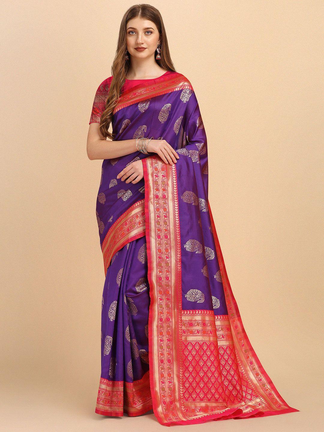 fashion booms blue & red floral zari pure silk kanjeevaram saree