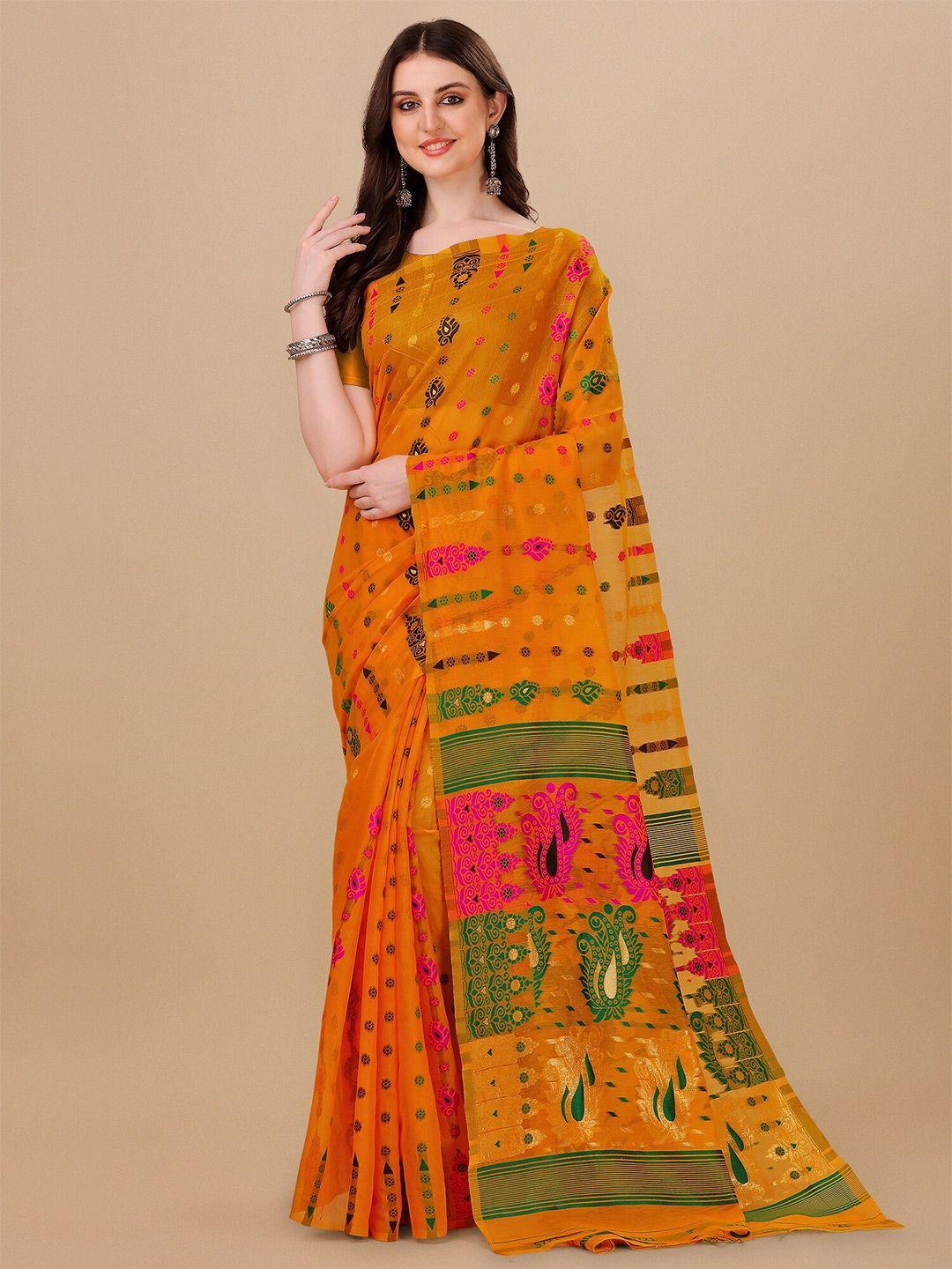 fashion booms floral woven design pure cotton jamdani saree