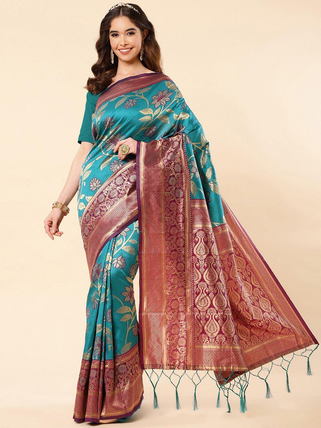 fashion booms floral woven design zari pure silk banarasi saree