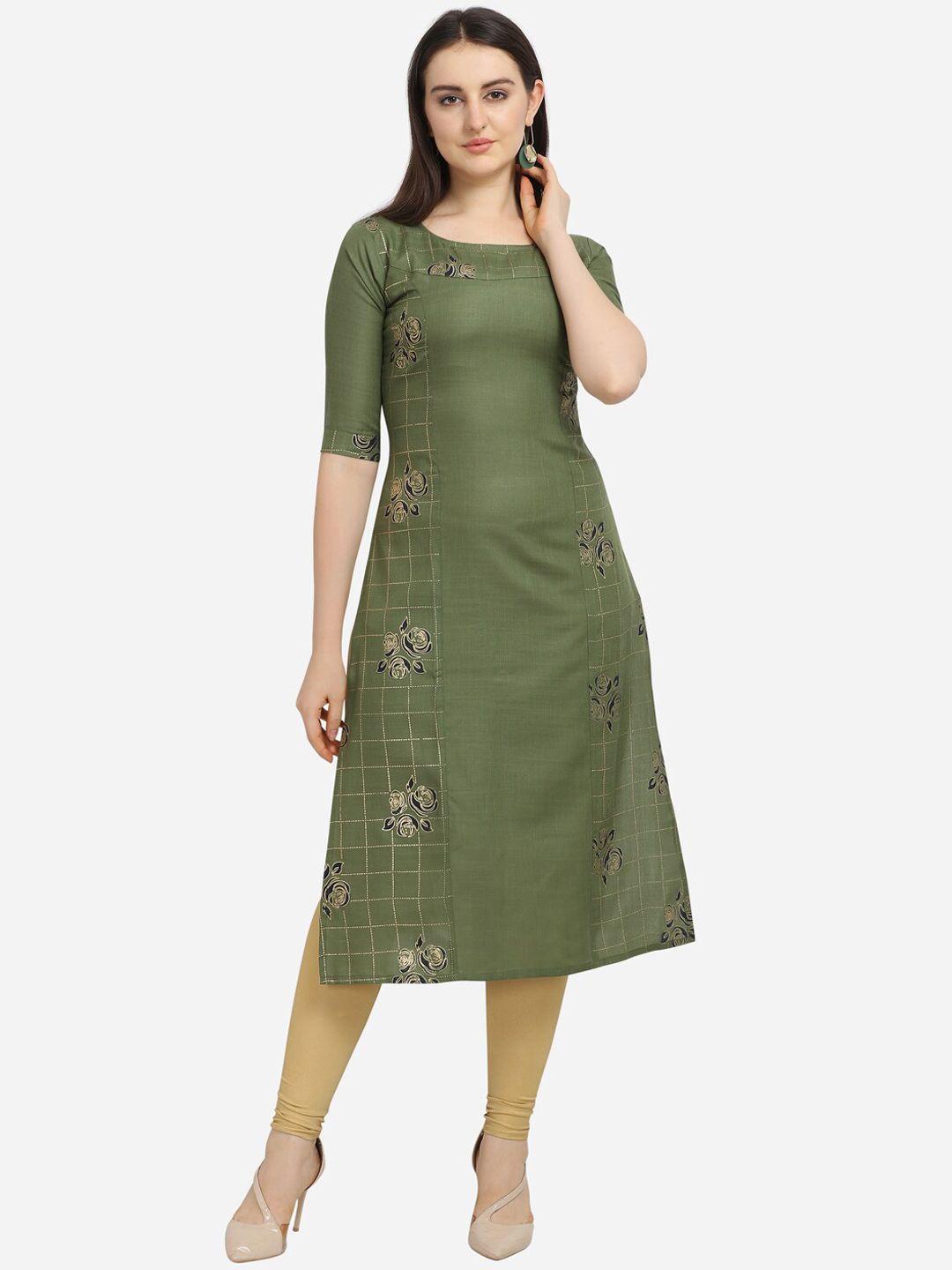 fashion booms women green embroidered kurta