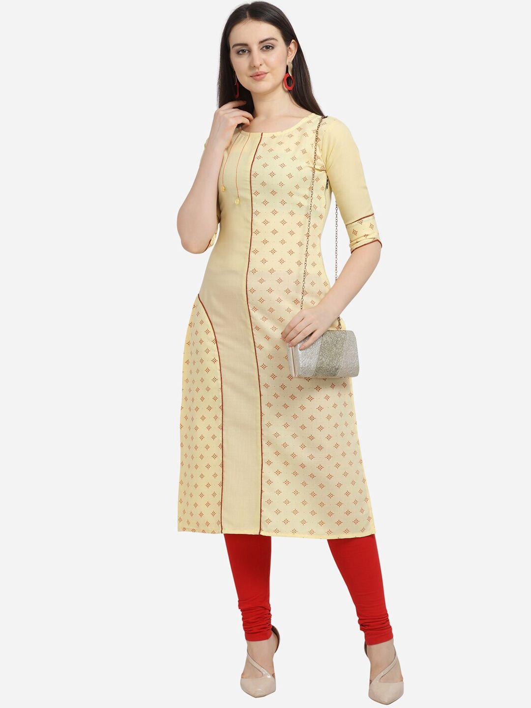 fashion booms women yellow ethnic motifs cold-shoulder sleeves kurta