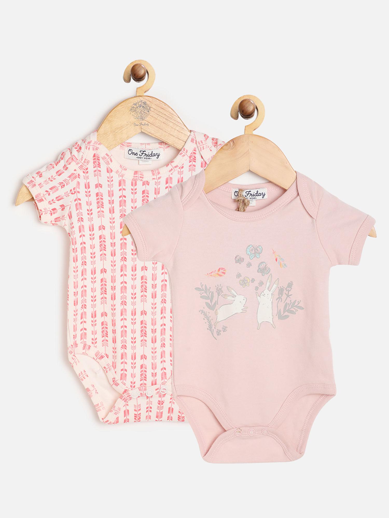 fashion casual baby girls cotton printed pink bodysuit