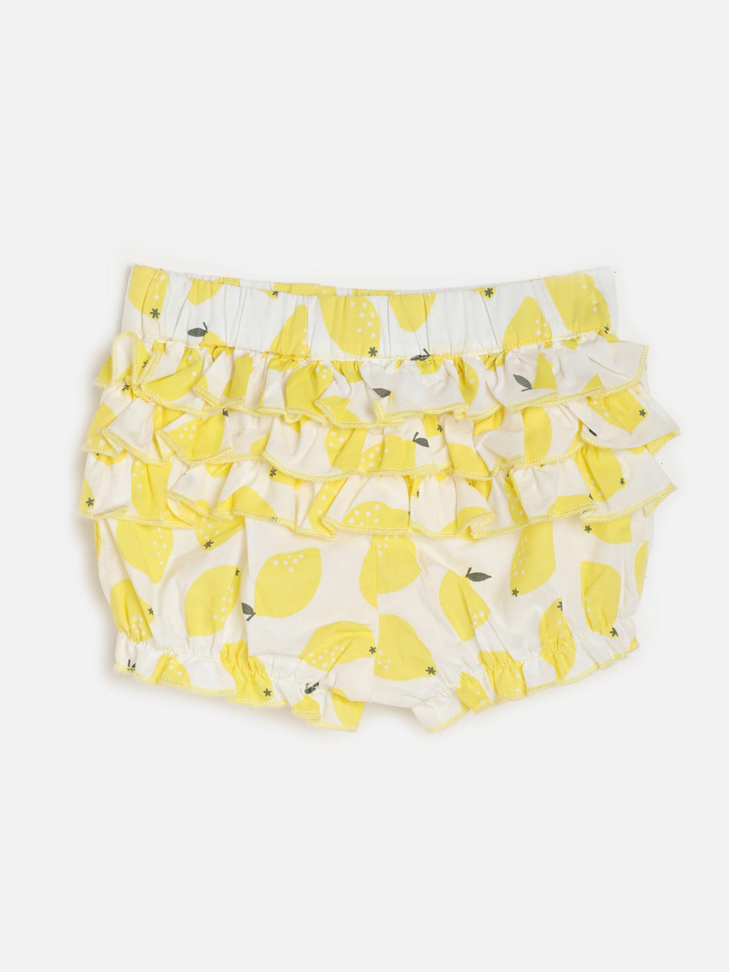 fashion casual baby girls cotton printed yellow shorts