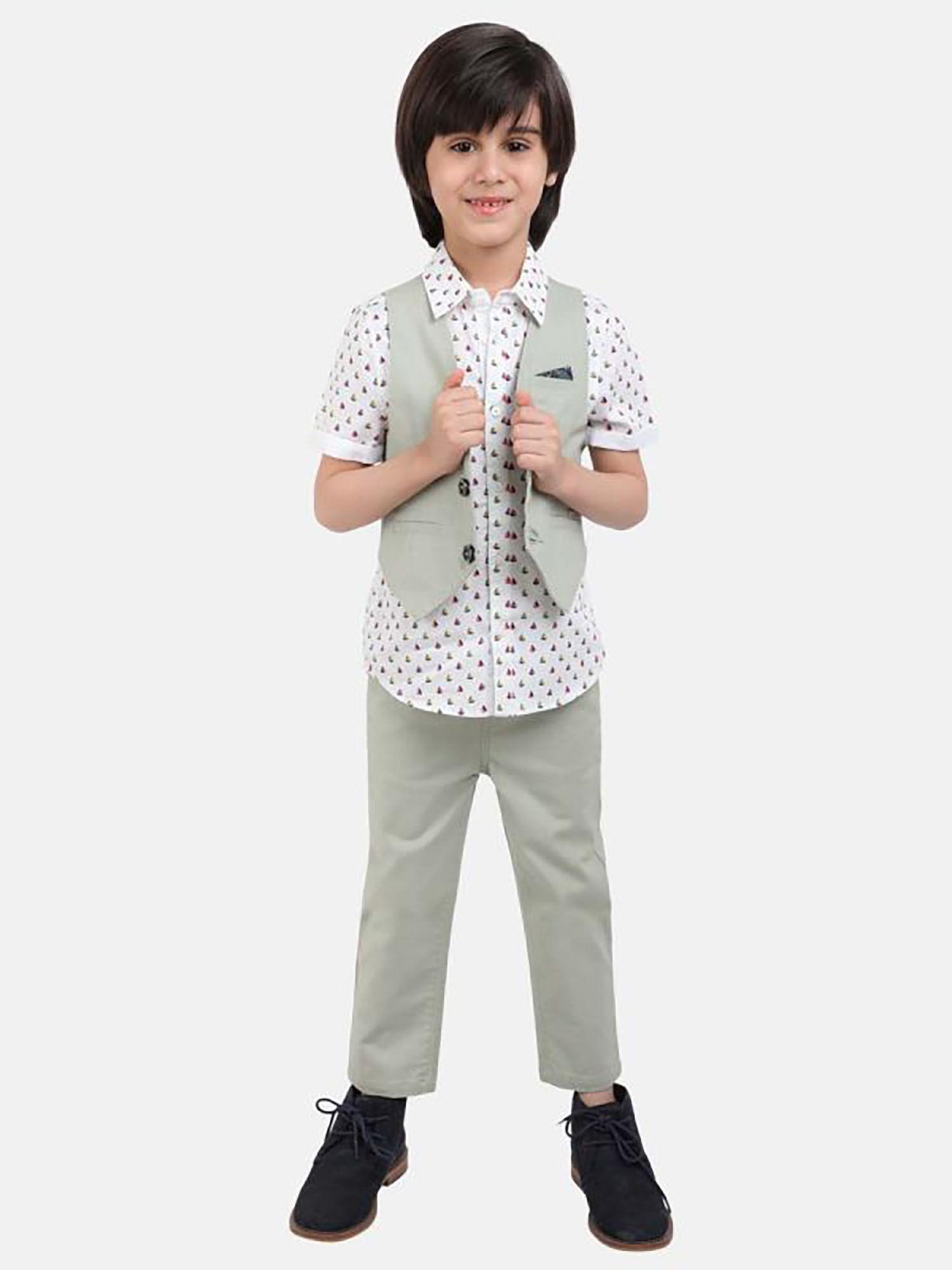 fashion casual boys cotton solid light green trousers