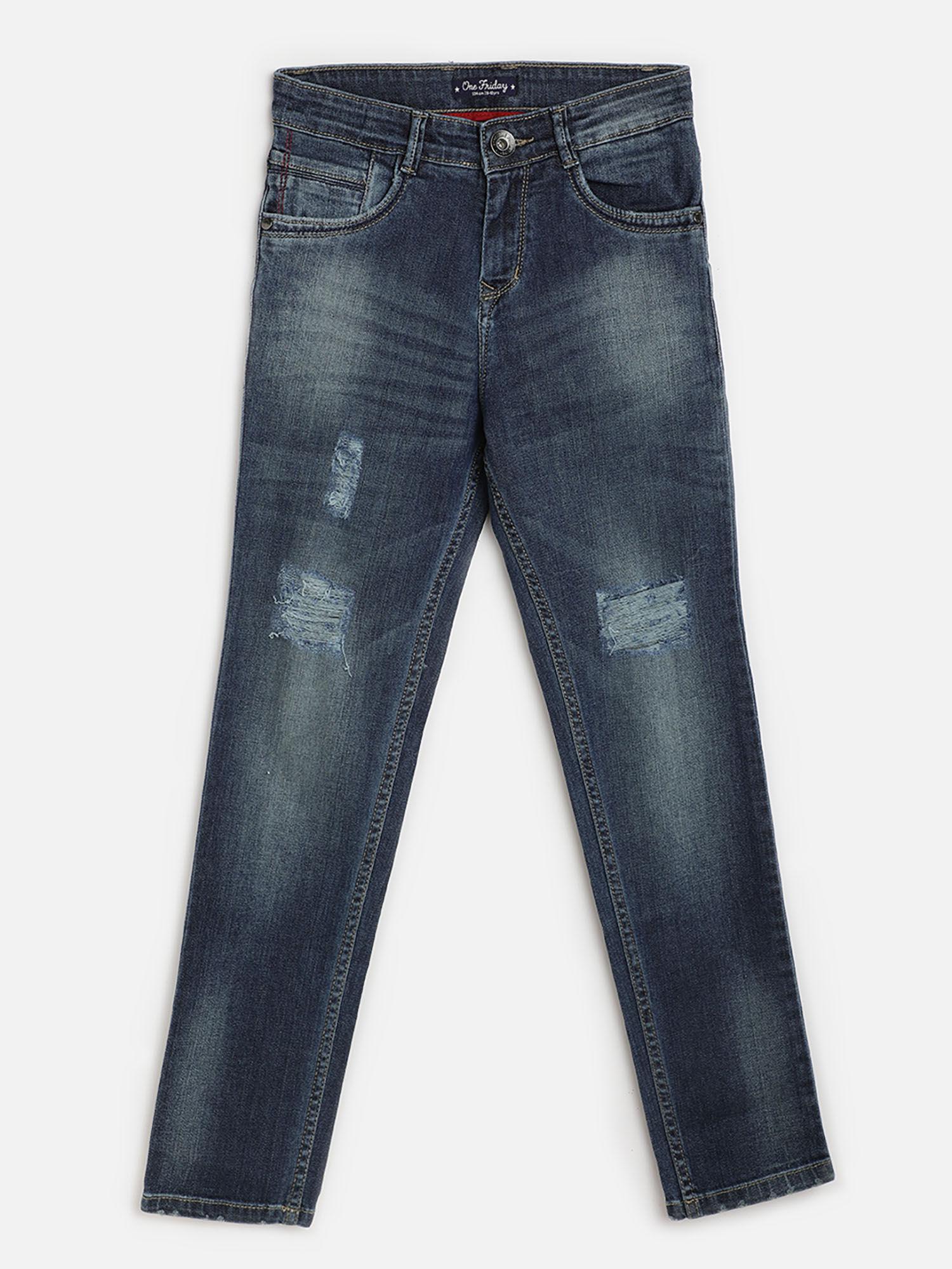 fashion casual boys denim self design blue jeans