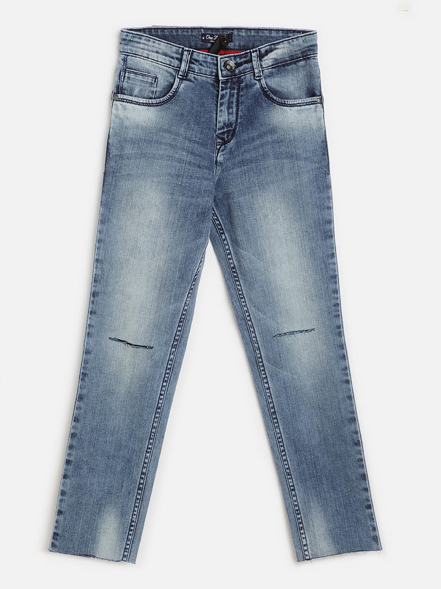 fashion casual boys denim self design light blue jeans