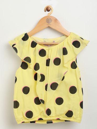 fashion casual girls cotton polka print yellow tops