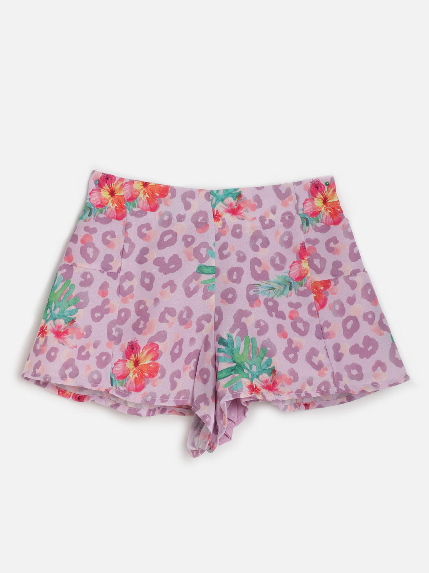 fashion casual girls cotton printed pink shorts