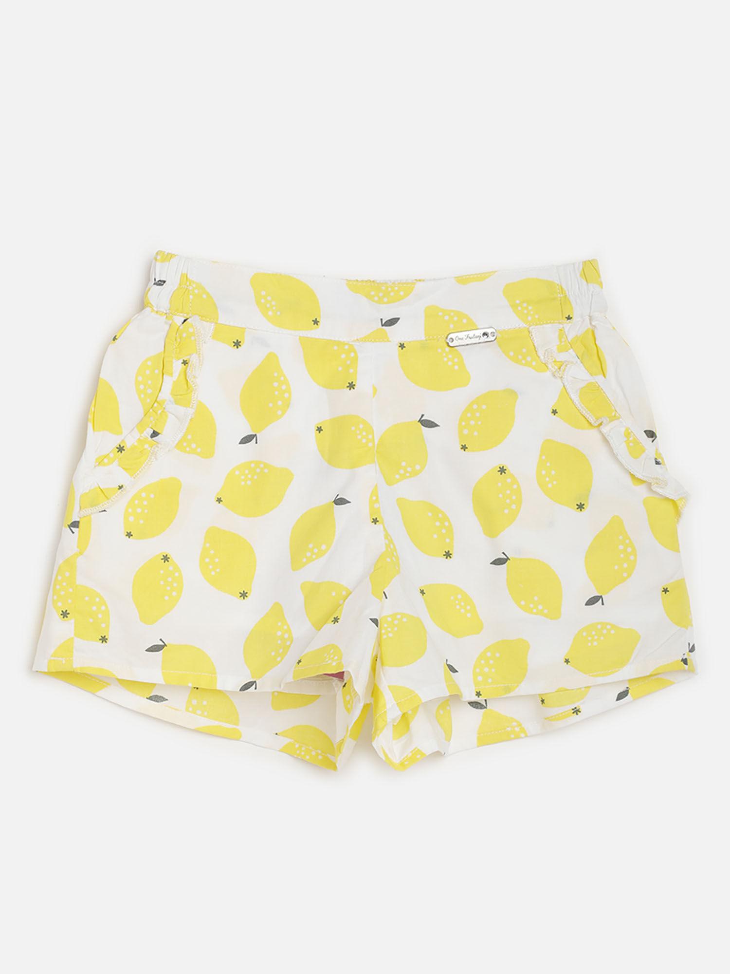 fashion casual girls cotton printed yellow shorts