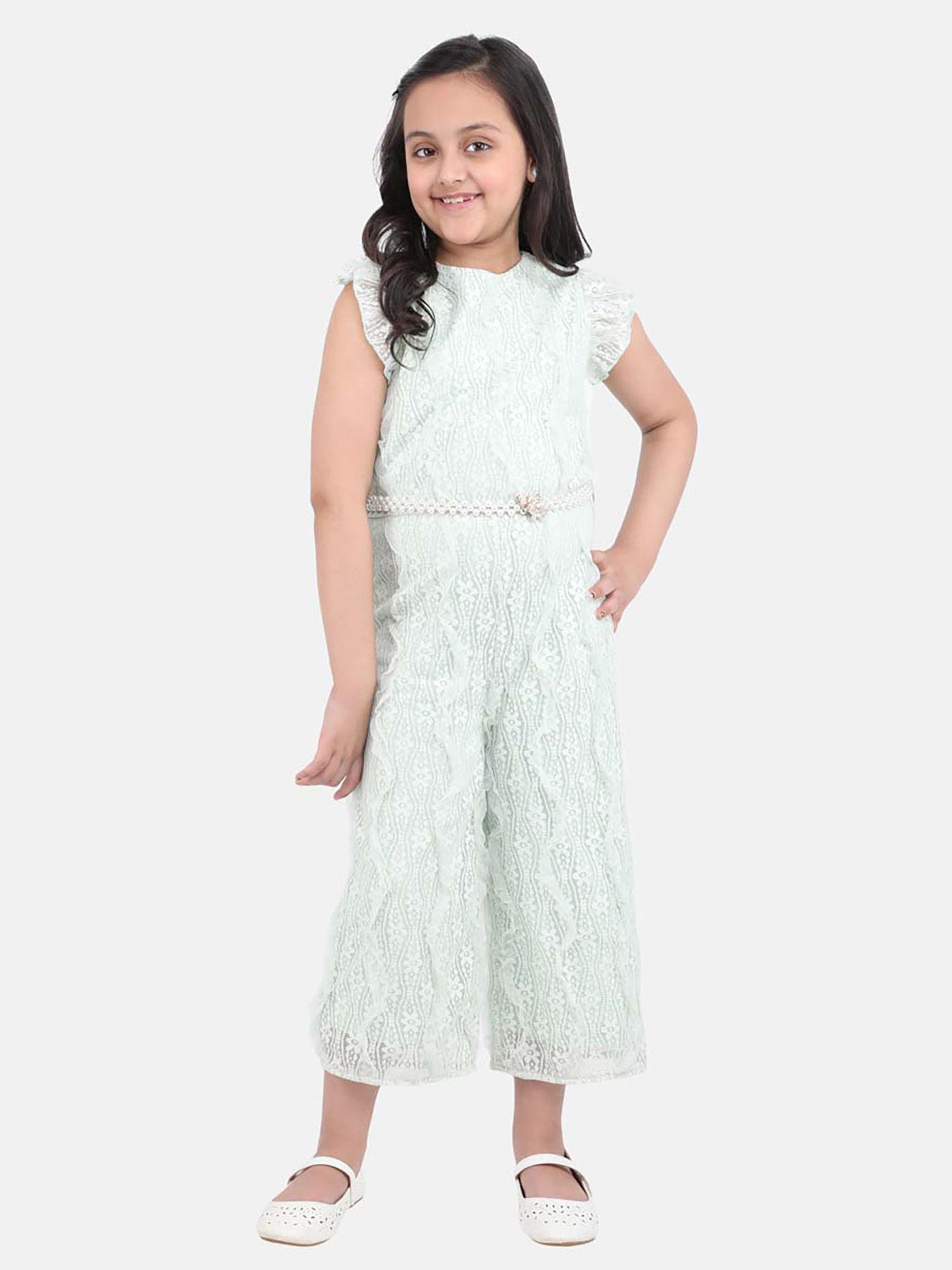 fashion casual girls polyester lace mint jumpsuit