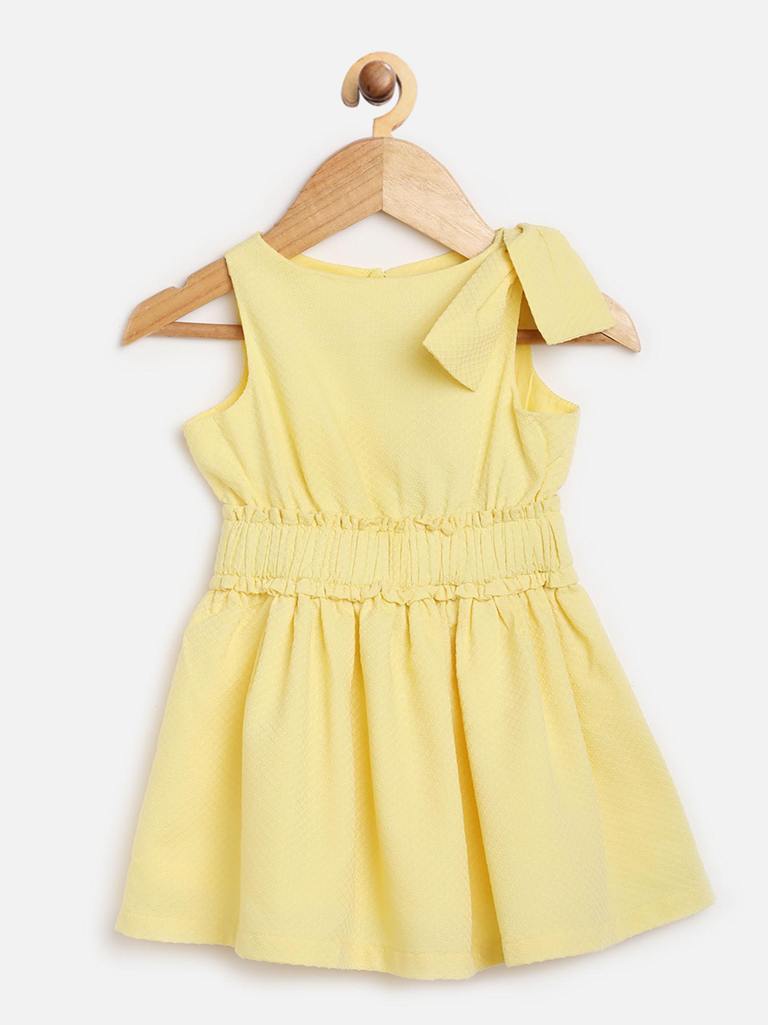 fashion casual girls polyester plain yellow dress