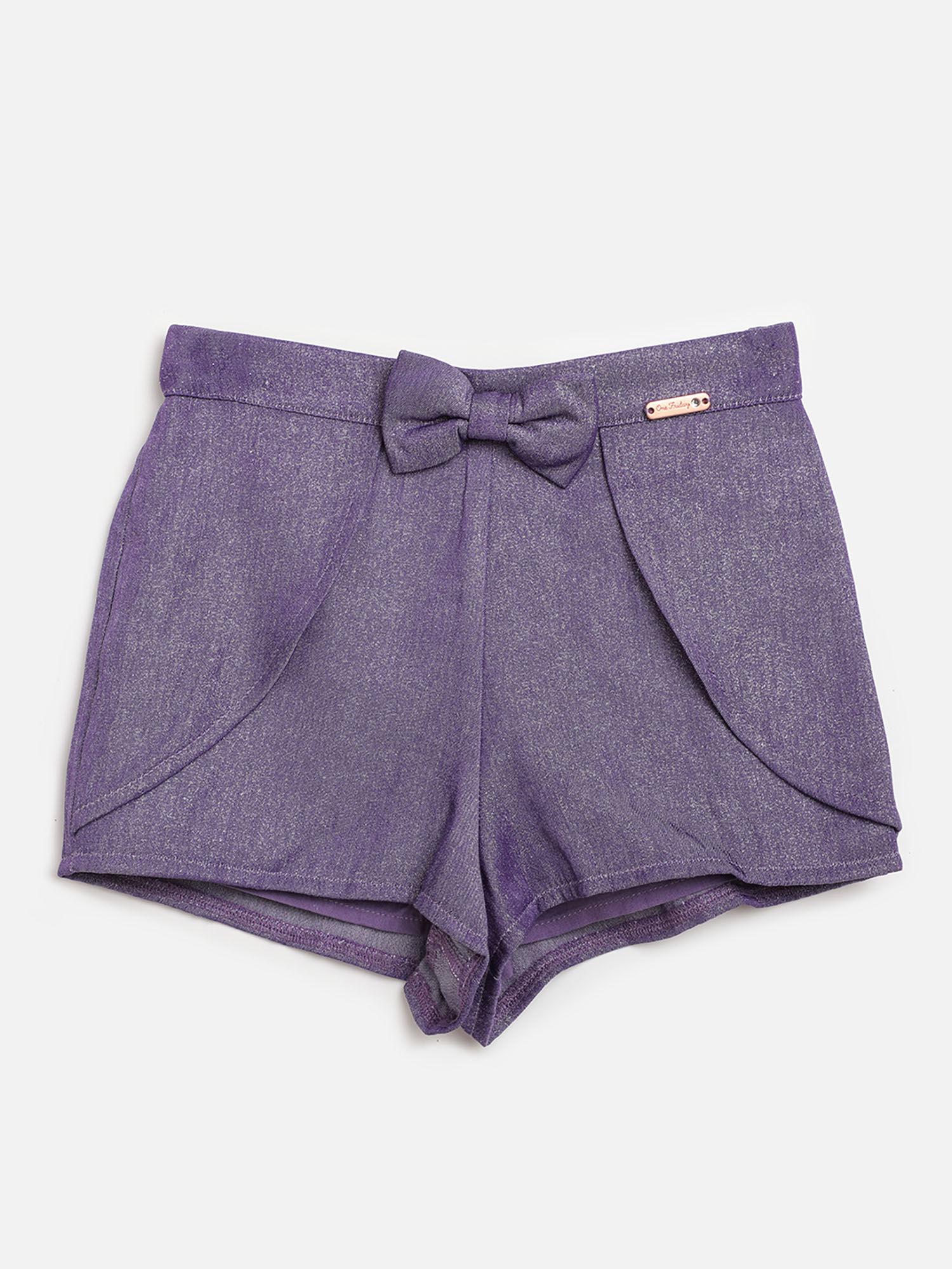 fashion casual girls polyester solid lavender shorts