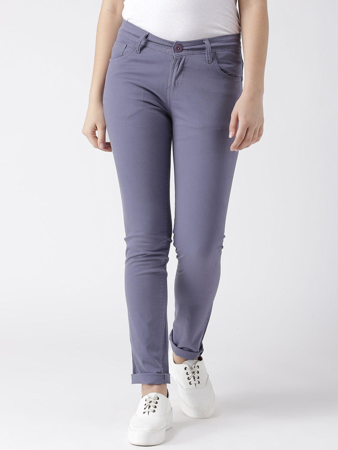 fashion cult women mauve slim fit solid cigarette trousers