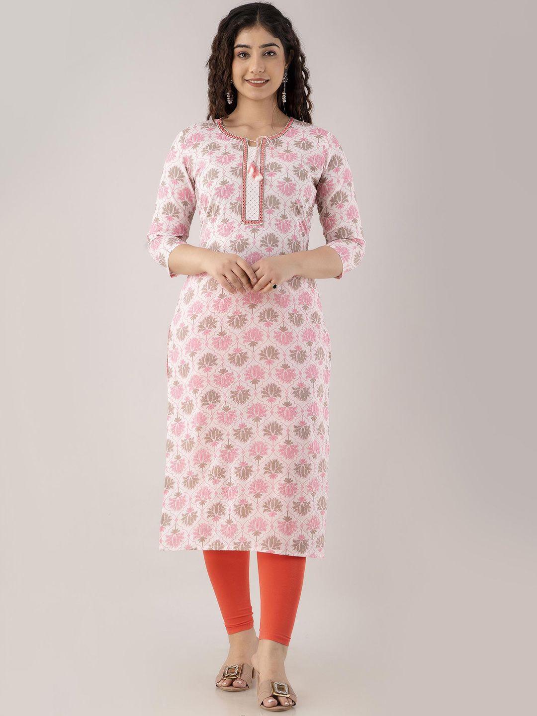 fashion depth ethnic motifs printed mirror work pure cotton kurta