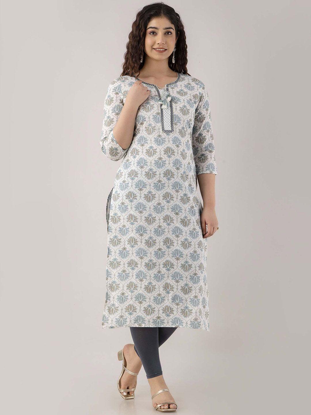 fashion depth ethnic motifs printed mirror work pure cotton kurta