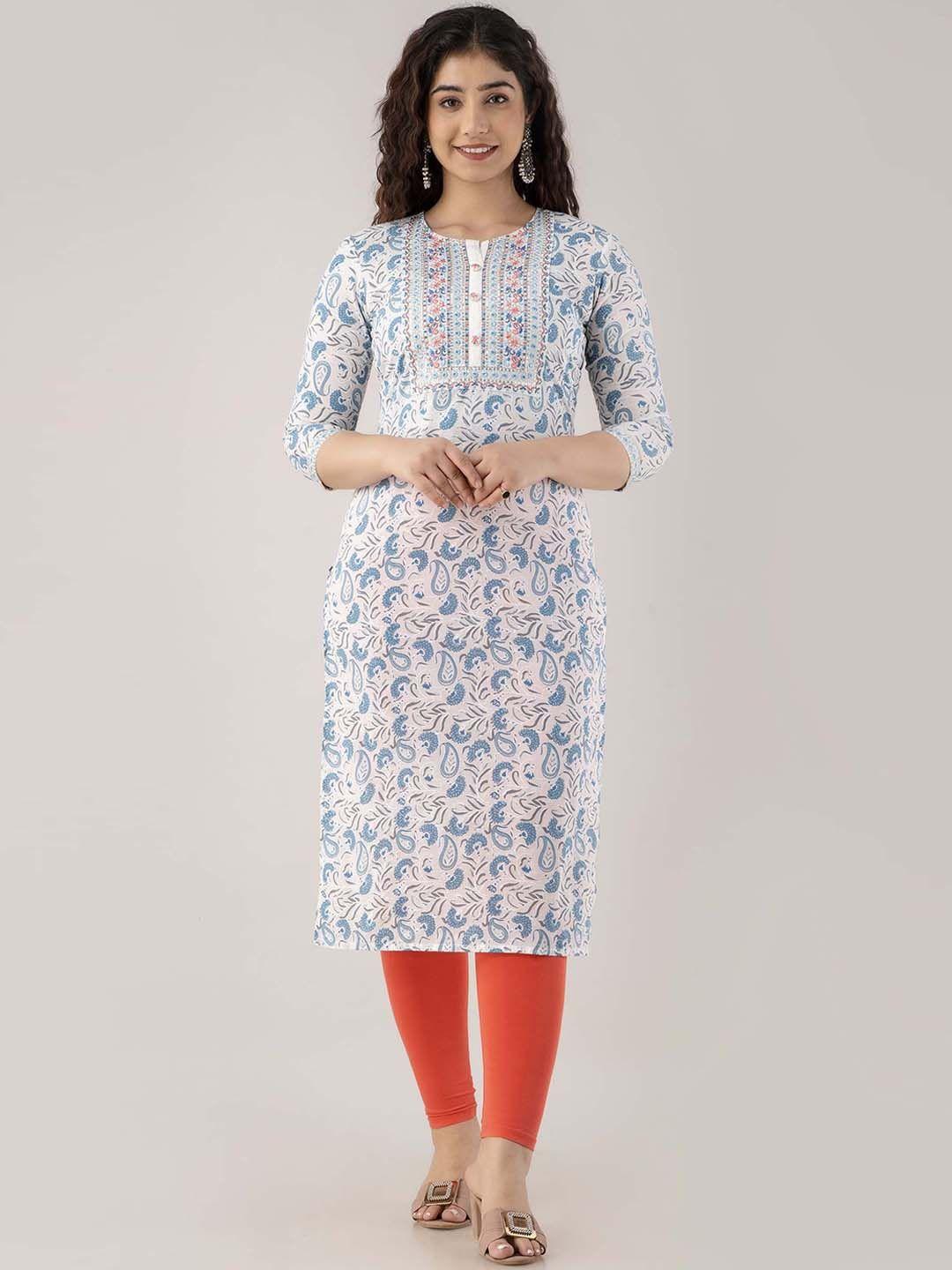 fashion depth floral printed mirror work pure cotton kurta