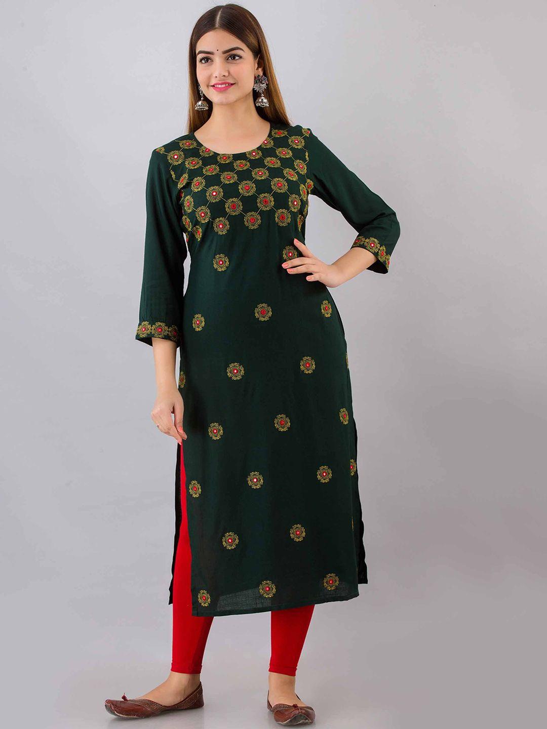 fashion depth green ethnic motifs striped mirror work kurta