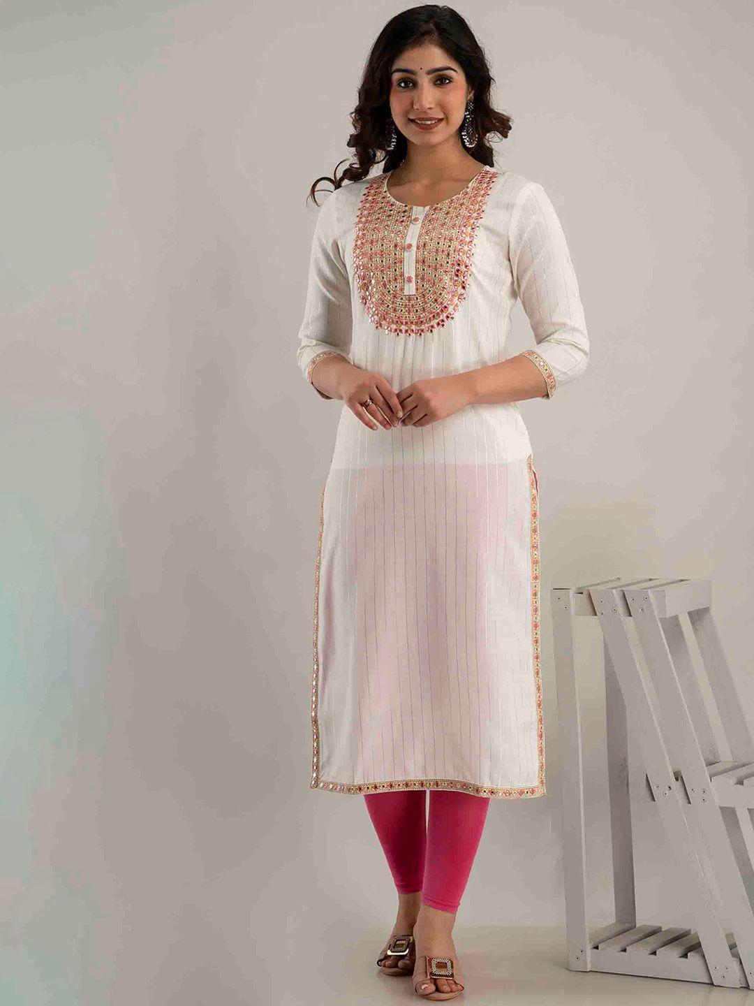 fashion depth striped mirror work yoke design straight kurta