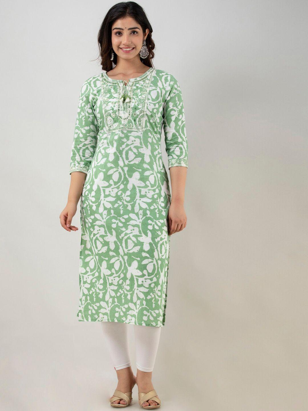 fashion depth women green floral printed cotton kurta