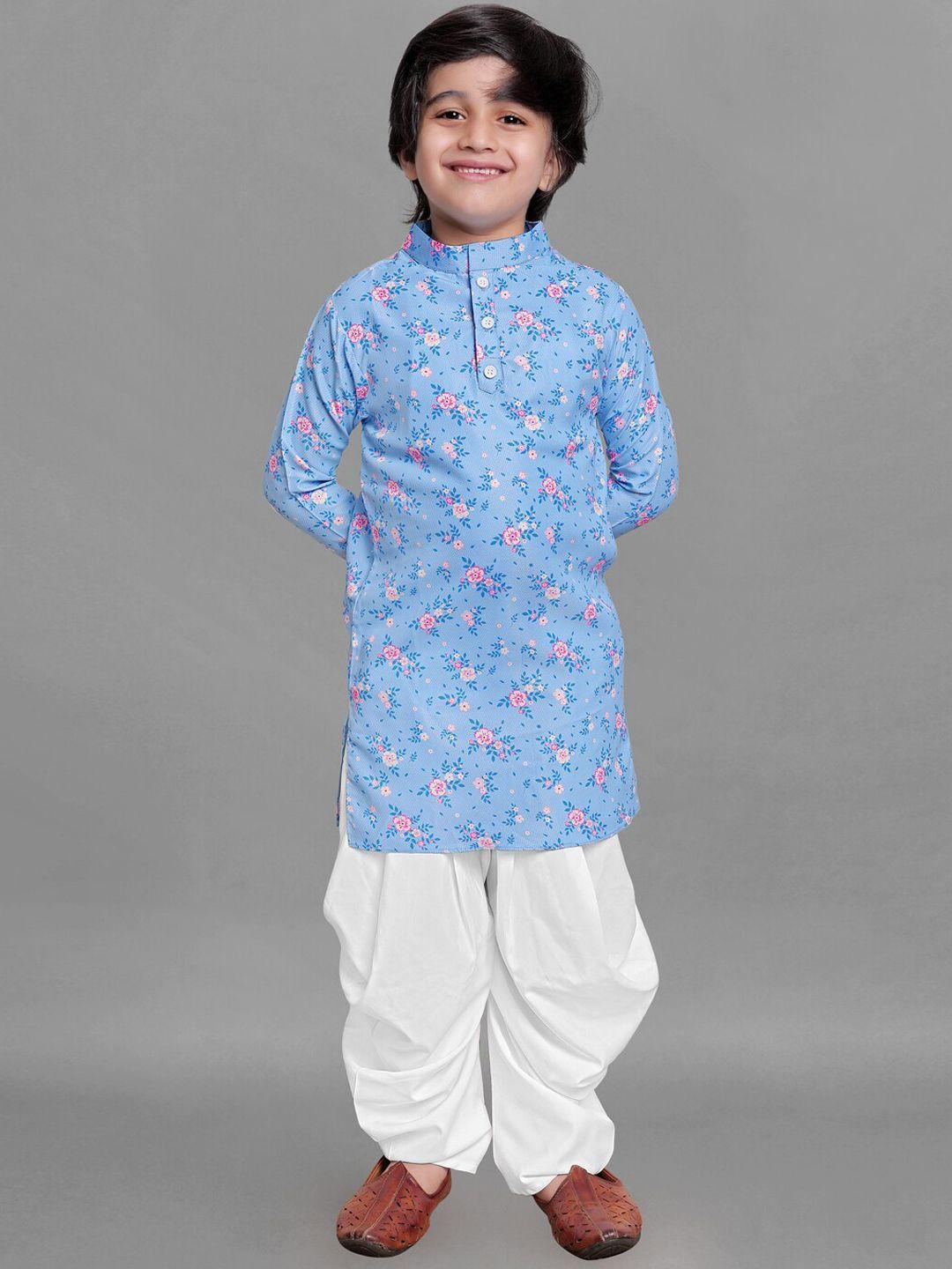 fashion dream boys blue floral printed kurta with dhoti pants