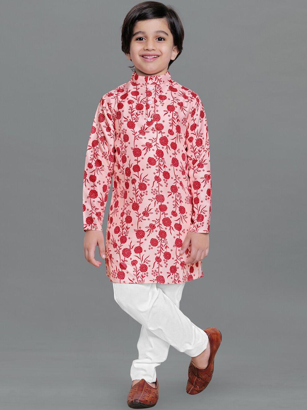 fashion dream boys cream-coloured floral printed kurta with pyjamas