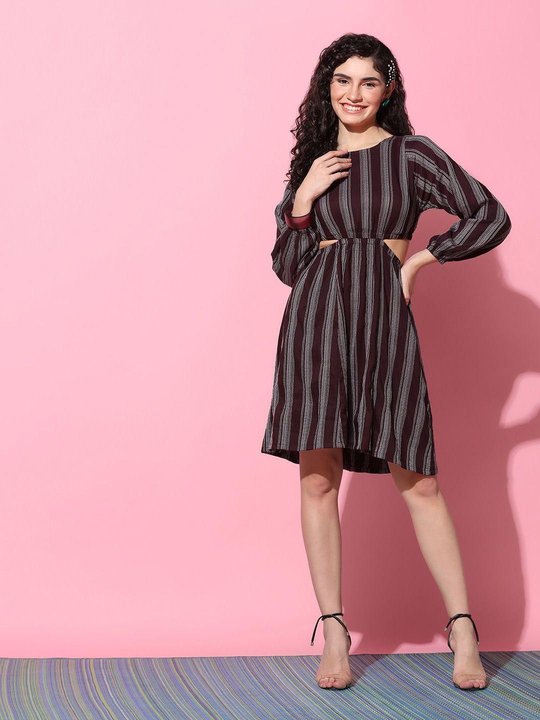 fashion dream burgundy striped fit & flare dress