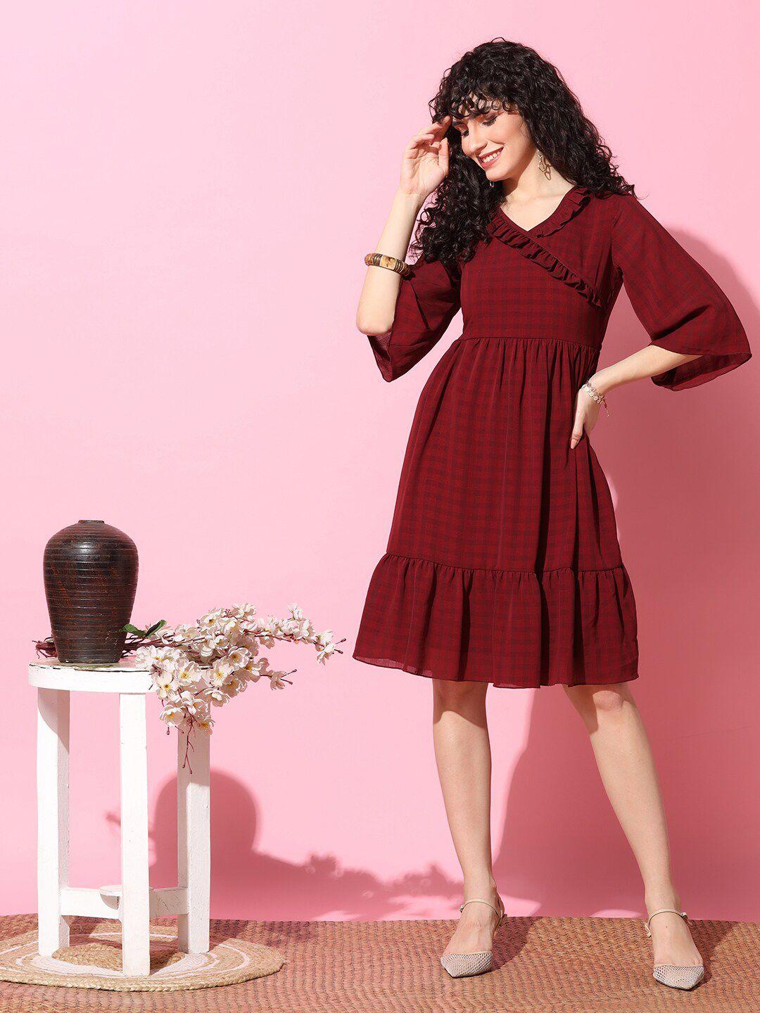 fashion dream checked ruffled fit & flare dress