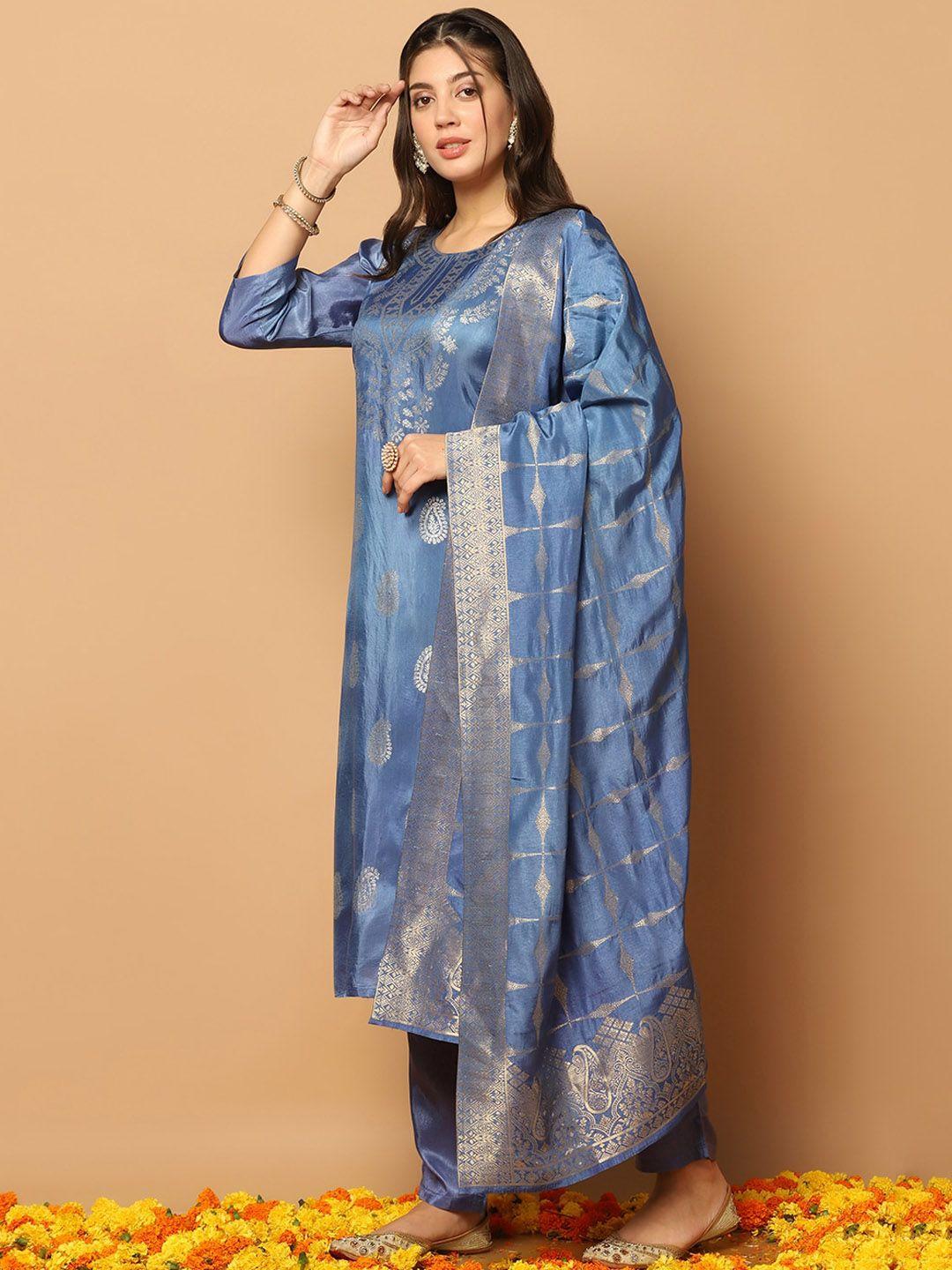 fashion dream ethnic motif woven design jacquard kurta with trousers & dupatta