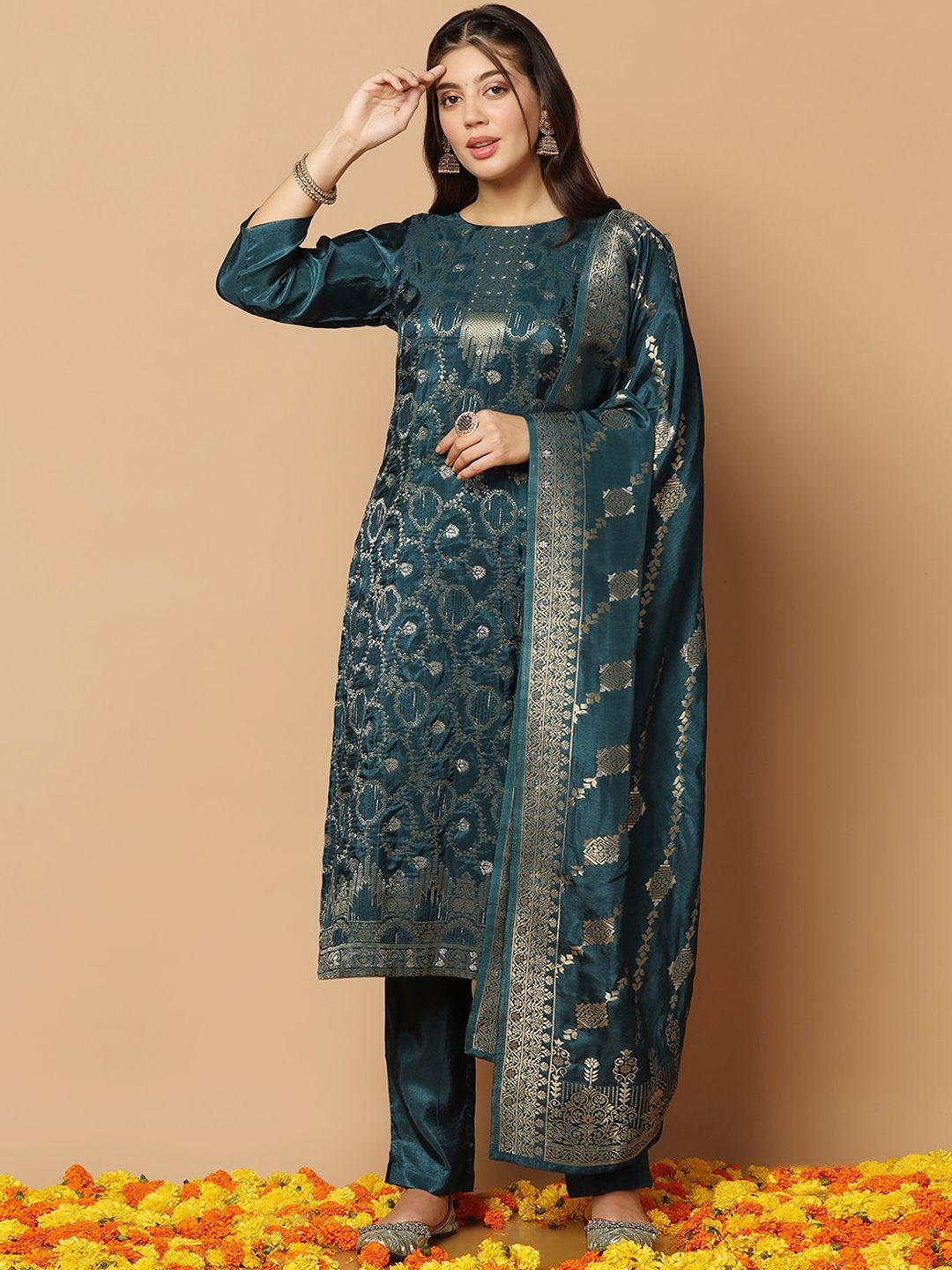 fashion dream ethnic motif woven design jacquard kurta with trousers & dupatta