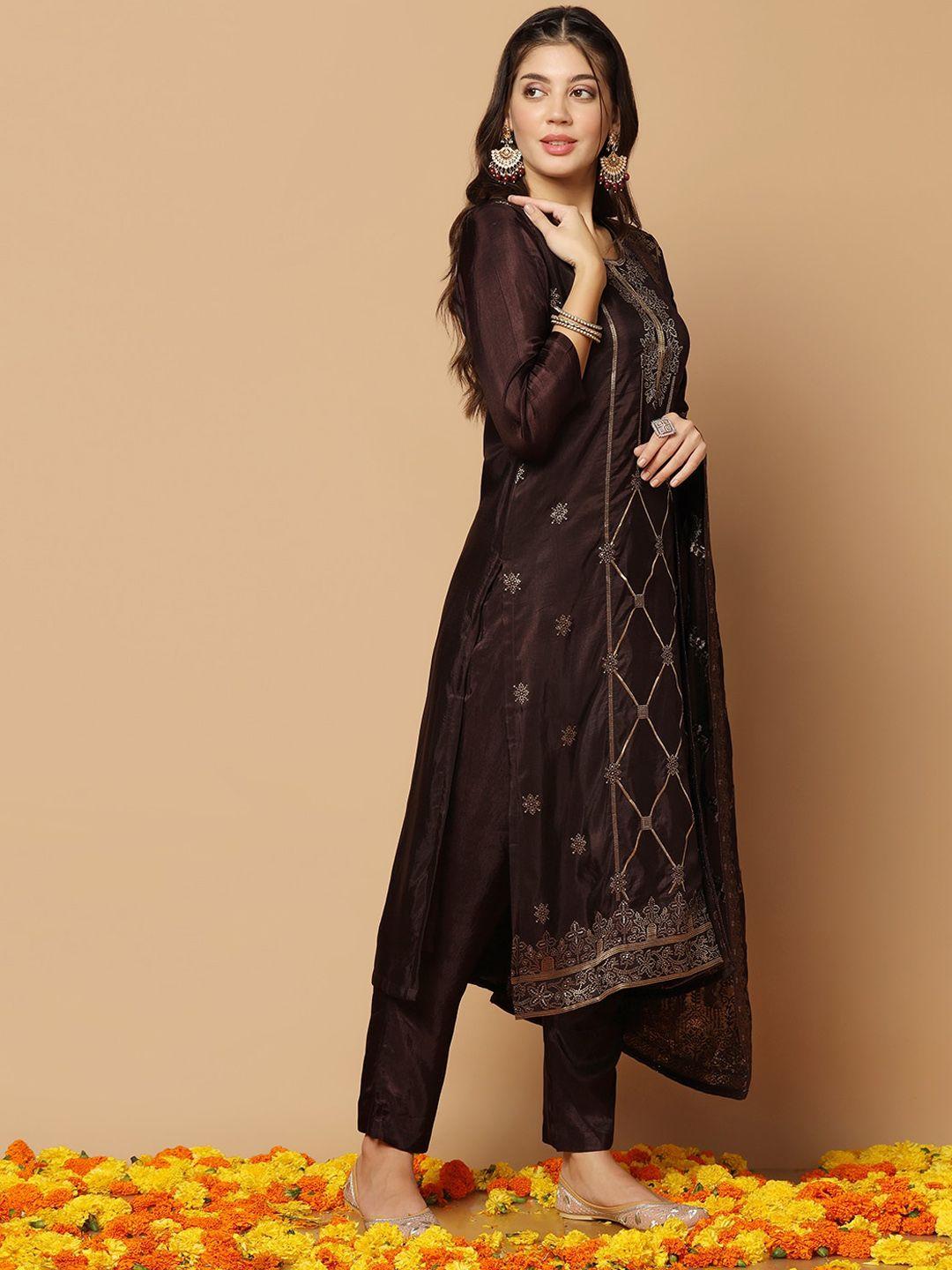 fashion dream ethnic motif woven design jacquard kurta with trousers & dupatta