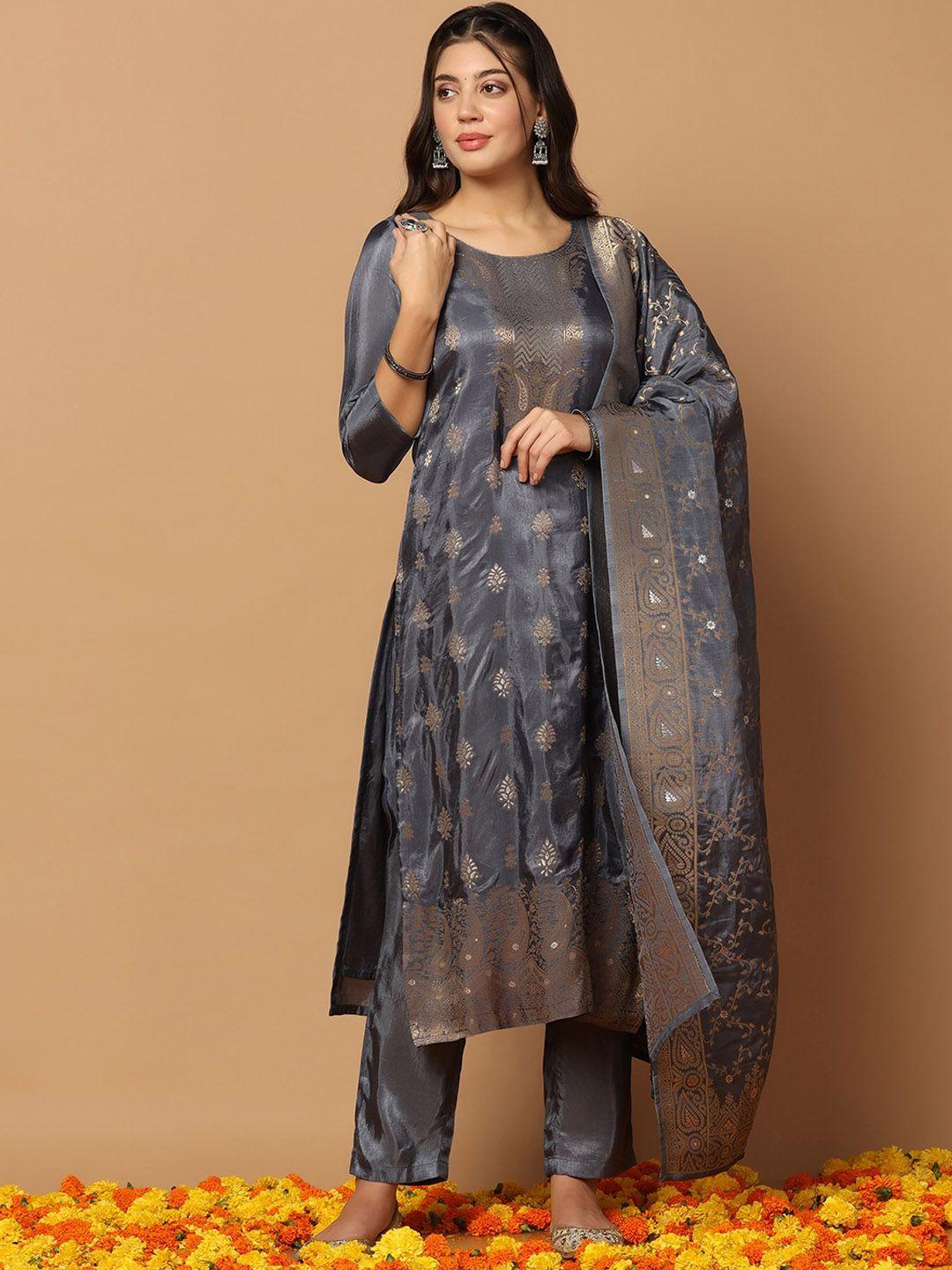 fashion dream ethnic motif woven design jacquard kurta with trousers & dupatta