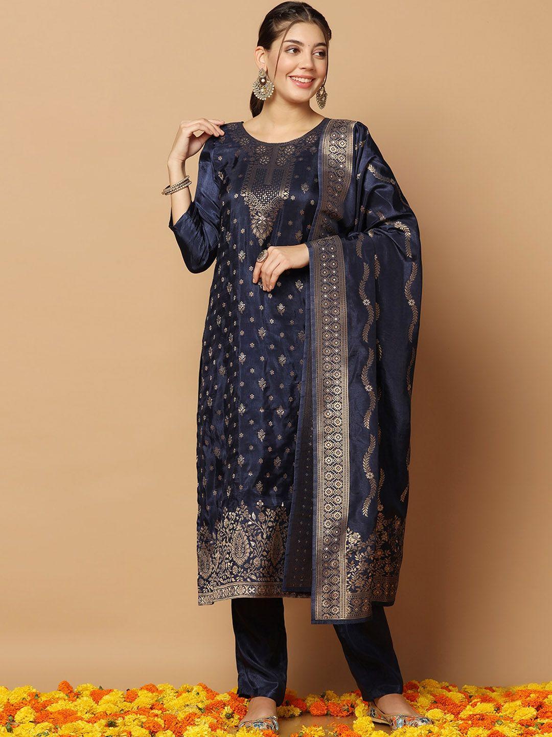 fashion dream ethnic motif woven design jacquard kurta with trousers & dupatta