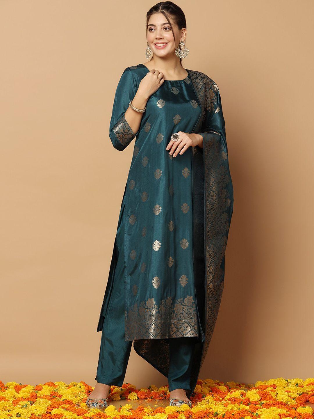 fashion dream ethnic motifs woven design jacquard kurta with trousers & dupatta