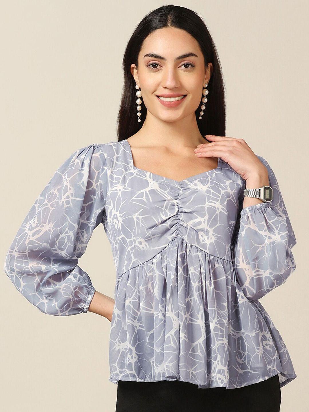 fashion dream floral print puff sleeve georgette empire top