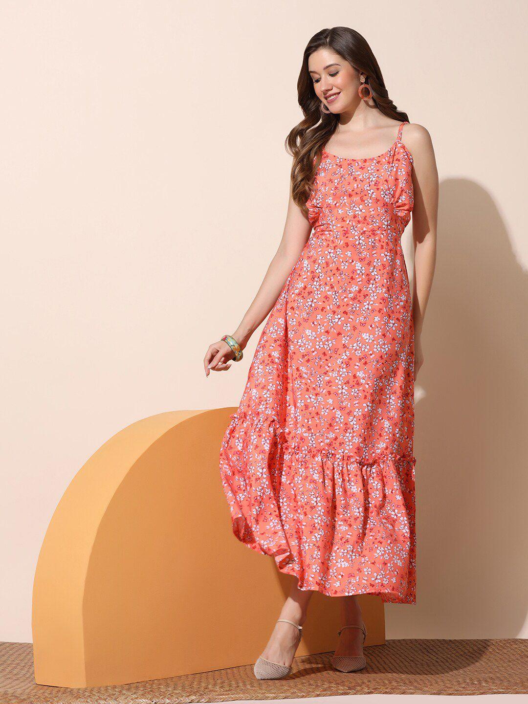 fashion dream floral print ruffled crepe maxi dress