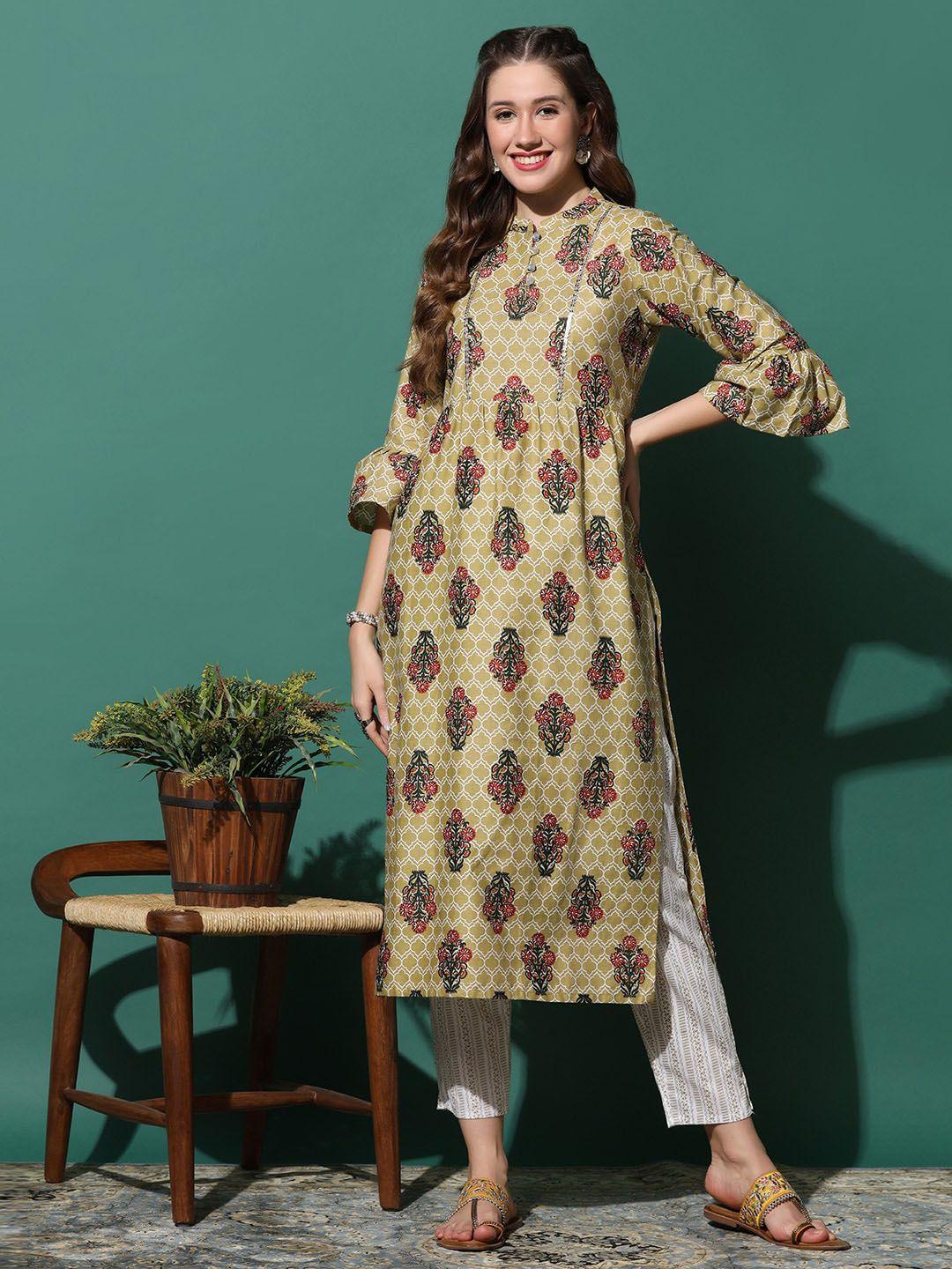 fashion dream floral printed bell sleeves gotta patti straight kurta with trouser