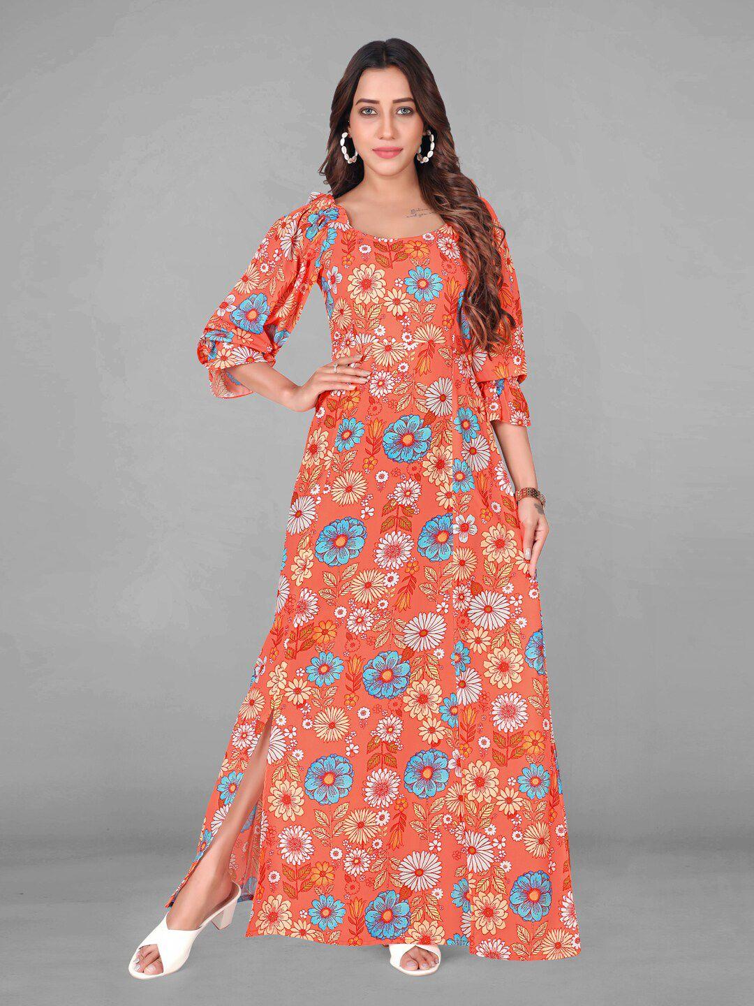 fashion dream floral printed crepe maxi dress