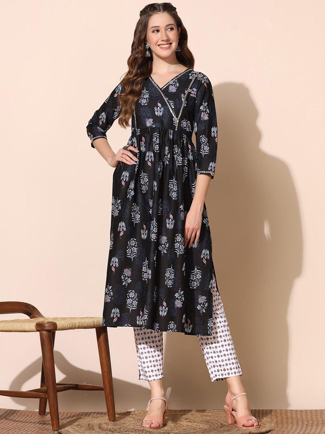 fashion dream floral printed regular a-line kurta with trousers