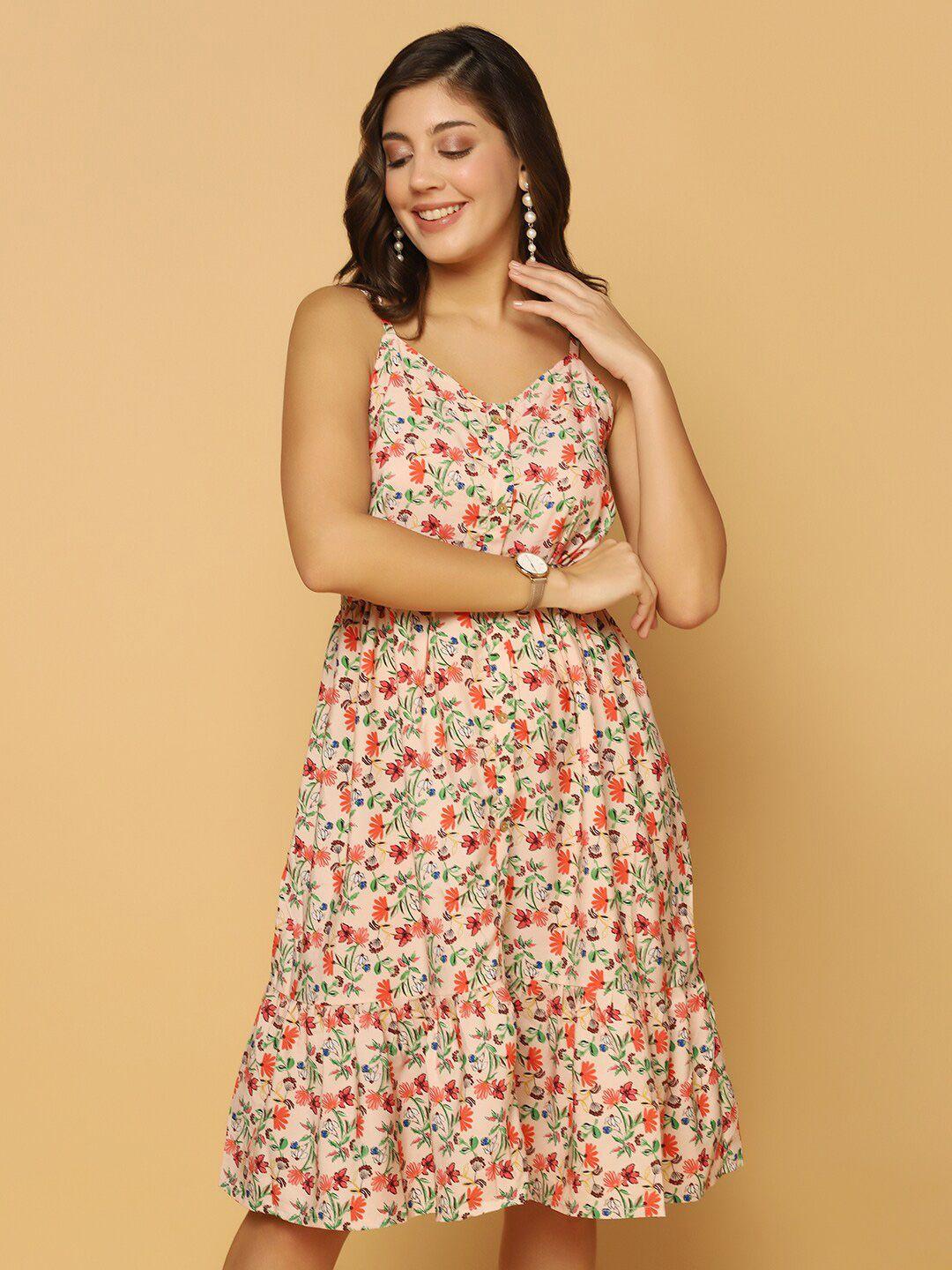 fashion dream floral printed shoulder straps tiered detail  fit & flare dress